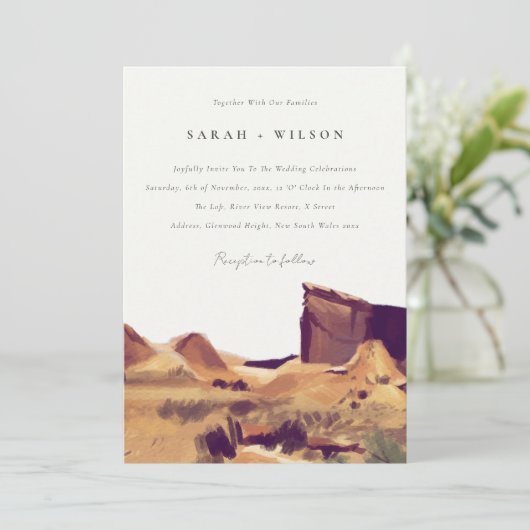 Boho Waterverf Woestijnlandschap Uitnodiging (Staand voorkant)