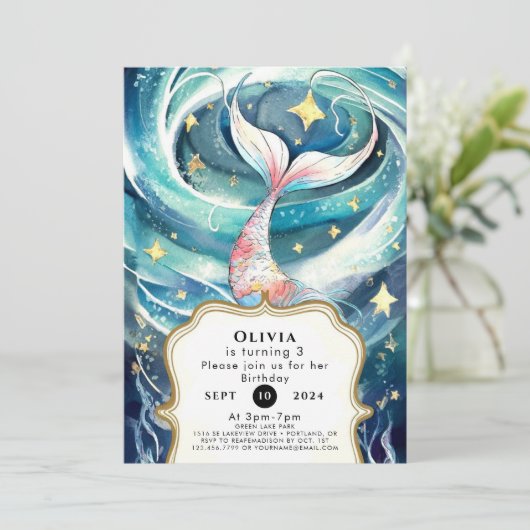 Boho Waterverf Zeemeermin Verjaardag Kaart (Staand voorkant)