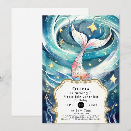 Boho Waterverf Zeemeermin Verjaardag Kaart (Voorkant / Achterkant)