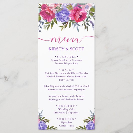 Boho Waterverf Zomer Bloemen Bruiloftsmenu Menu (Voorkant)