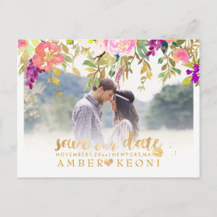 Boho Waterverf Zomer Bloemen Save the Date Aankondigingskaart