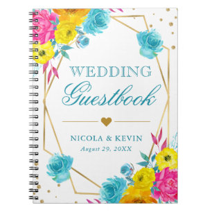 Boho Waterverf Zomer Bloemen Trouwgastenboek Notitieboek