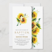 Boho Waterverf Zonnebloemen Kruis Jongens Doop Kaart (Voorkant)