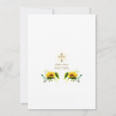 Boho Waterverf Zonnebloemen Kruis Jongens Doop Kaart (Achterkant)