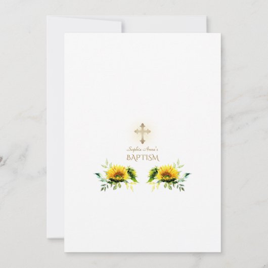 Boho Waterverf Zonnebloemen Kruis Jongens Doop Kaart (Achterkant)