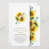 Boho Waterverf Zonnebloemen Kruis Jongens Doop Kaart (Voorkant / Achterkant)