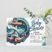 Boho Waves Blauw Baby shower Kaart (Staand voorkant)