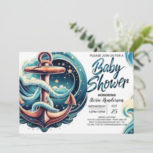 Boho Waves Blauw Baby shower Kaart (Staand voorkant)