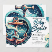 Boho Waves Blauw Baby shower Kaart (Voorkant / Achterkant)