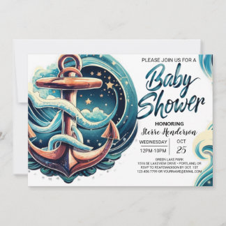 Boho Waves Blauw Baby shower Kaart