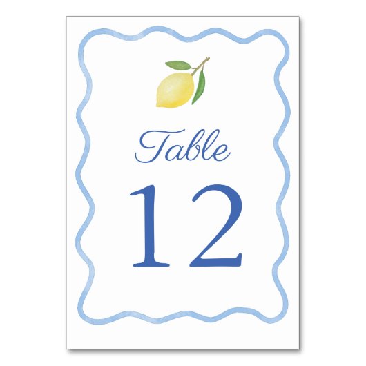 Boho Wavy Blue Border Citrus Lemon Wedding Kaart (Achterkant)