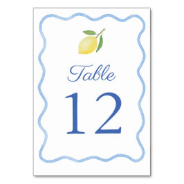 Boho Wavy Blue Border Citrus Lemon Wedding Kaart