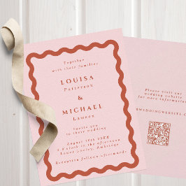 Boho Wavy Blush & Terracotta QR Code Weddenschap Kaart