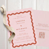 Boho Wavy Blush & Terracotta QR Code Weddenschap Kaart