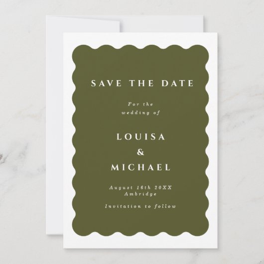 Boho Wavy Border Green Wedding Save the Date (Voorkant)
