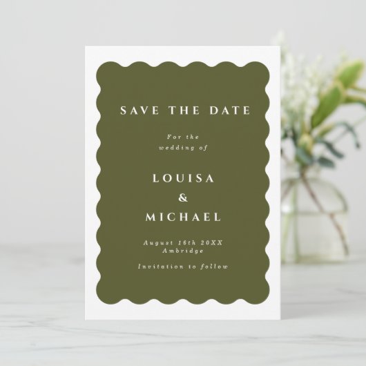 Boho Wavy Border Green Wedding Save the Date (Staand voorkant)
