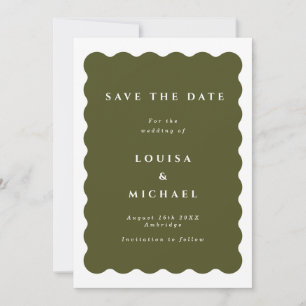 Boho Wavy Border Green Wedding Save the Date