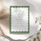 Boho Wavy Border Green & White Wedding Kaart