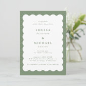 Boho Wavy Border Green & White Wedding Kaart (Staand voorkant)