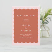 Boho Wavy Border Terracotta & Blush Wedding Save The Date (Staand voorkant)