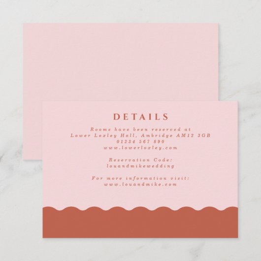 Boho Wavy Edge Blush en Terracotta Wedding Details Informatiekaartje (Voorkant / Achterkant)