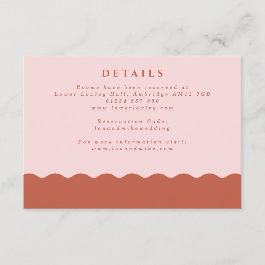 Boho Wavy Edge Blush en Terracotta Wedding Details Informatiekaartje (Voorkant)