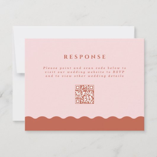 Boho Wavy Edge Terracotta & Blush QR Code Weddensc RSVP Kaartje (Voorkant)