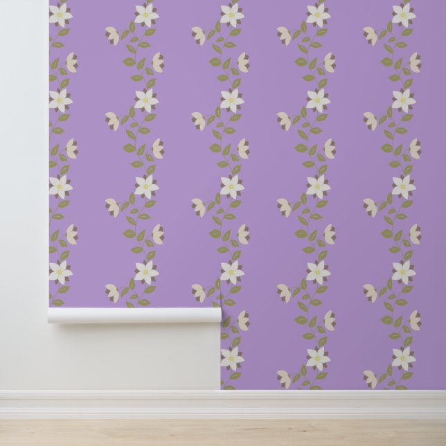 Boho Wavy Flower Vines op Paarse Behang (Applicatie)