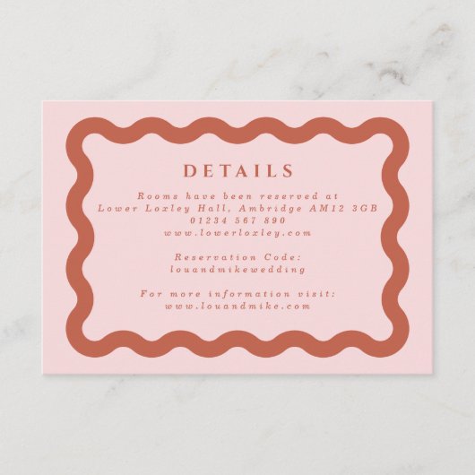 Boho Wavy Lijst Blush & Terracotta Wedding Details Informatiekaartje (Voorkant)