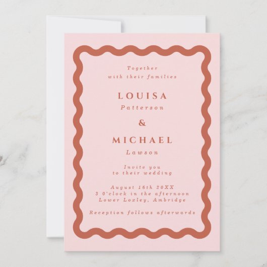 Boho Wavy Lijst Blush & Terracotta Wedding Kaart (Voorkant)