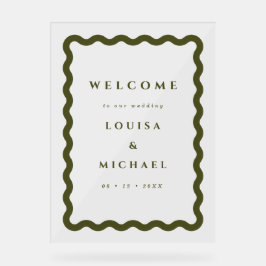 Boho Wavy Lijst Green Wedding Welkom Acryl Bord