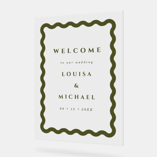 Boho Wavy Lijst Green Wedding Welkom Acryl Bord (Hoek)