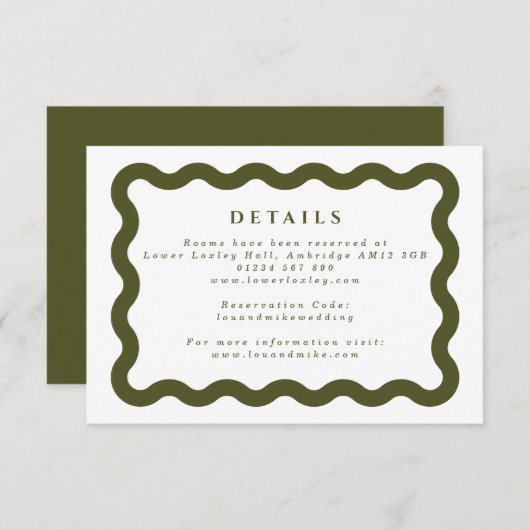 Boho Wavy Lijst Green & White Wedding Details Informatiekaartje (Voorkant / Achterkant)