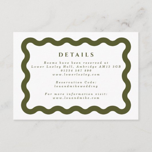 Boho Wavy Lijst Green & White Wedding Details Informatiekaartje (Voorkant)