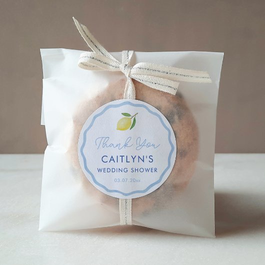 Boho Wavy Line Citrus Lemon Wedding Shower Favorie Ronde Sticker