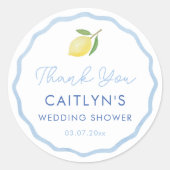 Boho Wavy Line Citrus Lemon Wedding Shower Favorie Ronde Sticker (Voorkant)