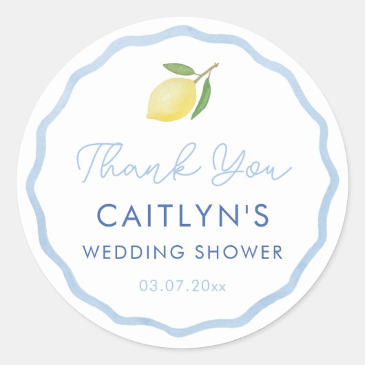 Boho Wavy Line Citrus Lemon Wedding Shower Favorie Ronde Sticker (Voorkant)