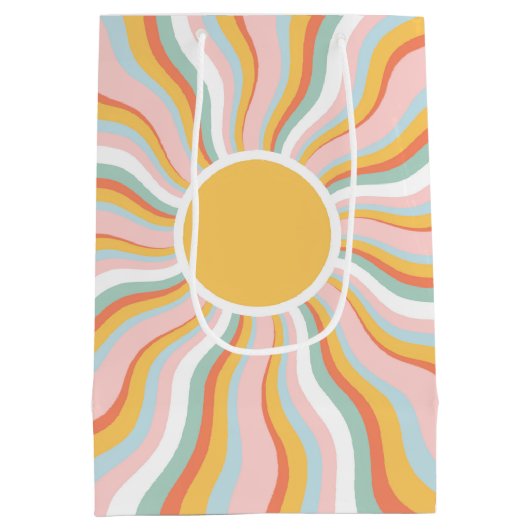 Boho Wavy Sun Rays Retro Design Medium Cadeauzakje (Achterkant)