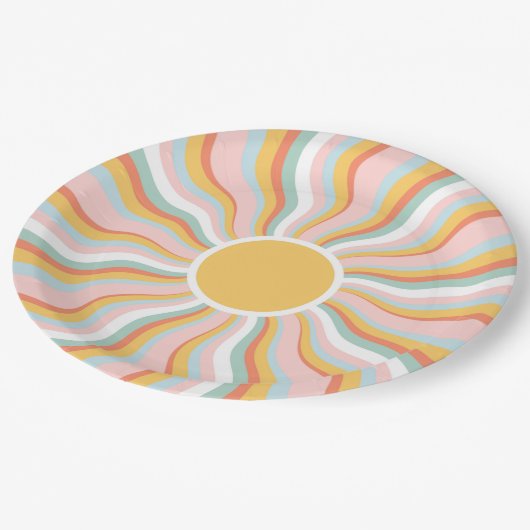 Boho Wavy Sun Rays Retro Design Papieren Bordje (Gekanteld)