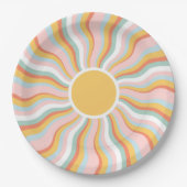 Boho Wavy Sun Rays Retro Design Papieren Bordje (Voorkant)