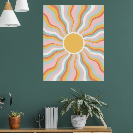 Boho Wavy Sun Rays Retro Design Poster (Woonkamer 1)