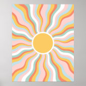 Boho Wavy Sun Rays Retro Design Poster (Voorkant)