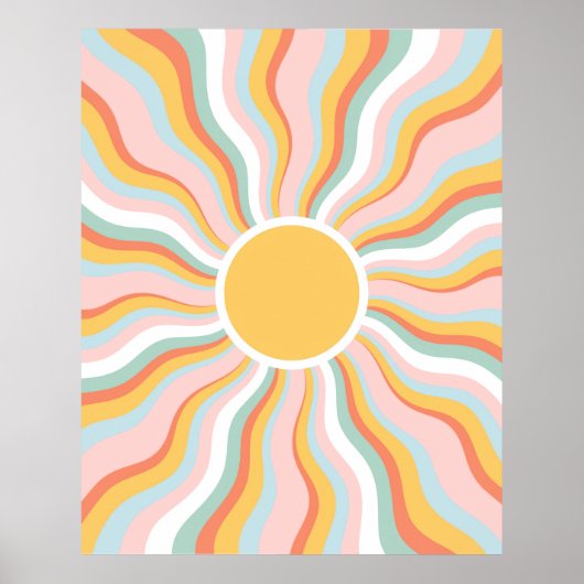 Boho Wavy Sun Rays Retro Design Poster (Voorkant)