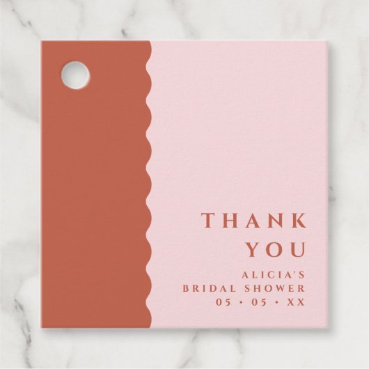 Boho Wavy Terracotta & Blush Dank u Baby shower Bedankjes Labels (Voorkant)