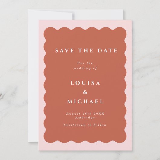 Boho Wavy Terracotta & Blush QR Code Weddenschap Save The Date (Voorkant)