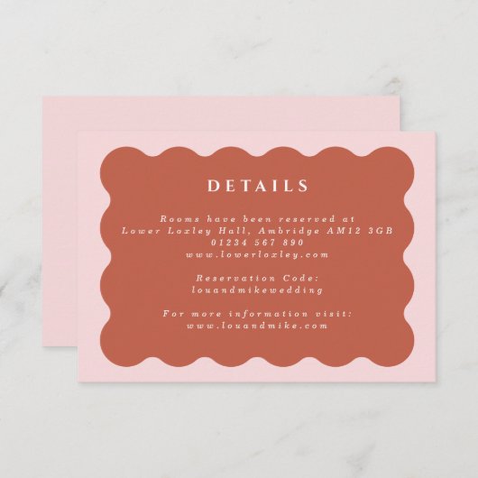 Boho Wavy Terracotta & Blush Wedding Details Informatiekaartje (Voorkant / Achterkant)