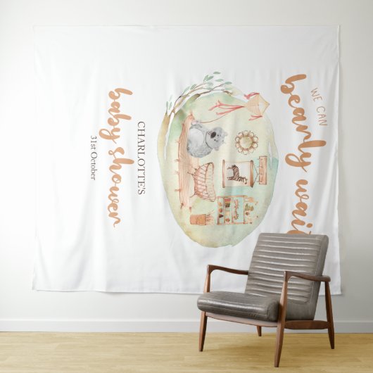 Boho We Can Bearly Wait Baby Shower Achtergronden Wandkleed (In Situ (horizontaal))