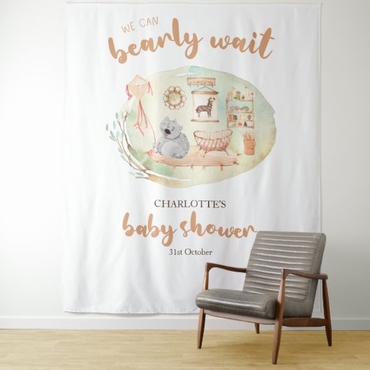 Boho We Can Bearly Wait Baby Shower Achtergronden Wandkleed (In situ)