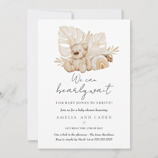 Boho We Can Bearly Wait Baby Shower Kaart (Voorkant)