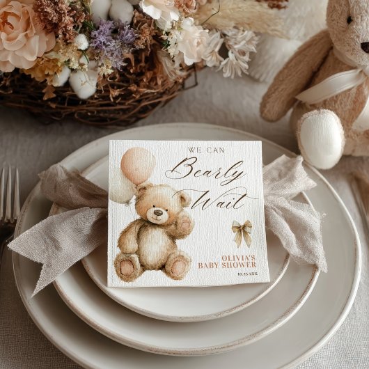 Boho We Can Bearly Wait Teddy Bear Baby Shower Servet